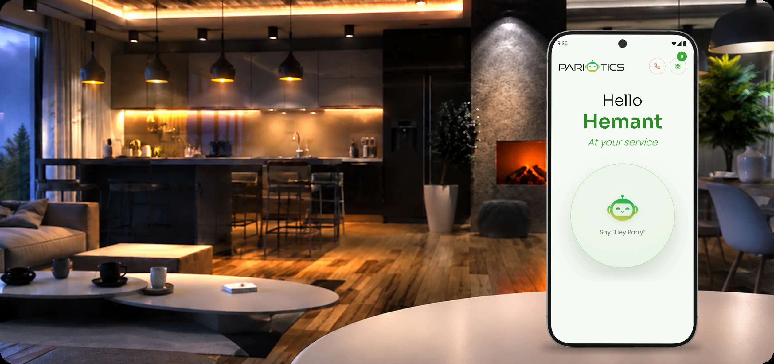 AI hotel guest service platform — Pariotics device in a hotel suite